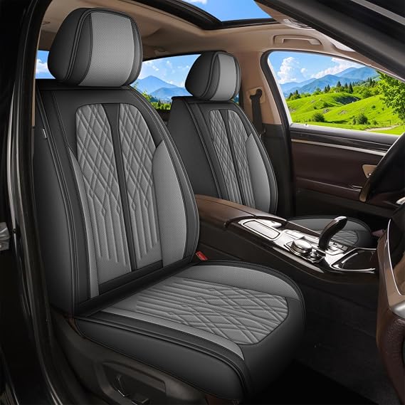 Full Set Car Seat Covers Fit for Hyundai Accent 2017-2023 2024 2025 Breathable Faux Leather Waterproof Seat Cushion with Airbag Compatible Automotive Interior Accessories (Black&Grey)-2 Rows 5 Seats