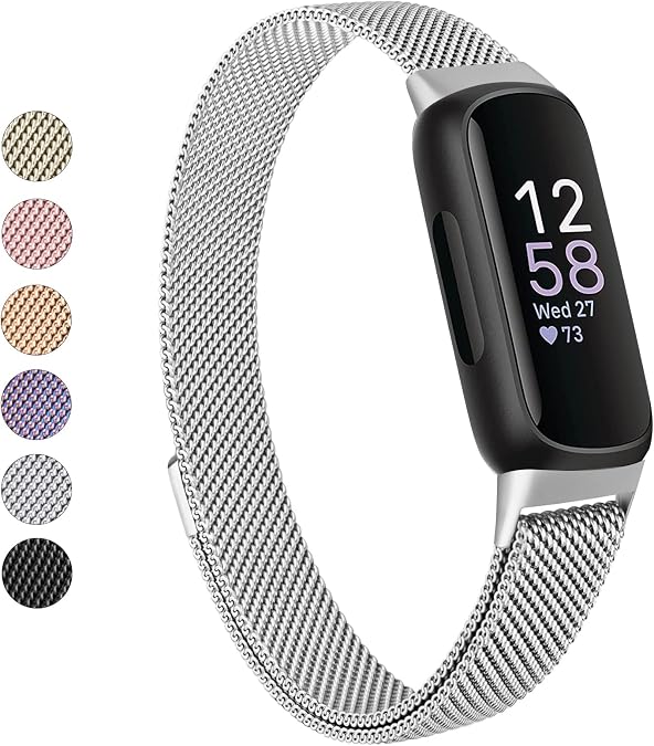 for Fitbit Inspire 3 Bands Women Men, Stainless Steel Metal Mesh Loop Adjustable Magnetic Wristband Replacement Straps Compatible with Fitbit Inspire 3 Fitness Tracker