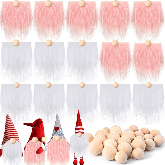 Tudomro 45 Pcs Halloween Gnome Beard and Nose Kit for Crafting, Pink, White