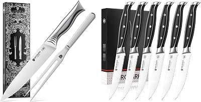 BRODARK Carving Knife Set  Steak Knives Set of 6 Shark Series  Steel-King Series