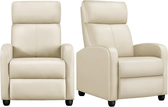 Yaheetech Recliner Chair Set of 2 Faux Leather Home Theater Seating Beige