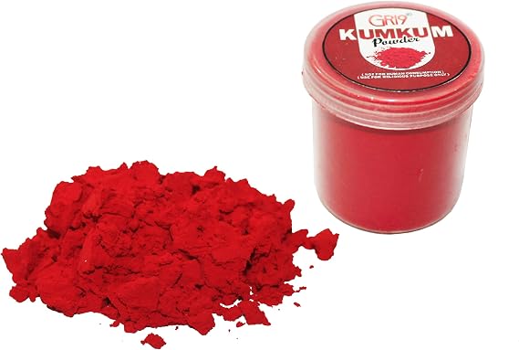Indian Dark Red Pure Kumkum Powder (Sindoor, Kumkuma, Kum Kum) for Makeup, Pooja and Other Hindu Rituals 0.90 Ounces