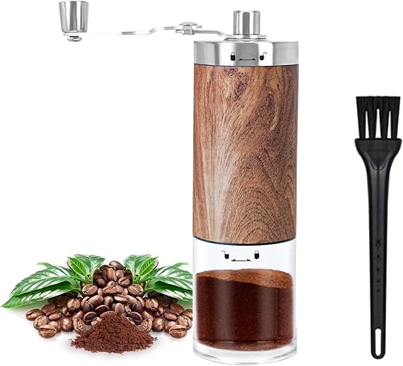 Manual Coffee Grinder Portable and Visible Hand Coffee Bean Mill with Ceramic Adjustable Knob Setting Stainless Steel Coffee Grinder in Kitchen and Hiking Perfect for Camping-Brown