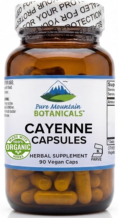 Pure Mountain Botanicals Cayenne Pepper Capsules - 500mg Organic, 90 Ct