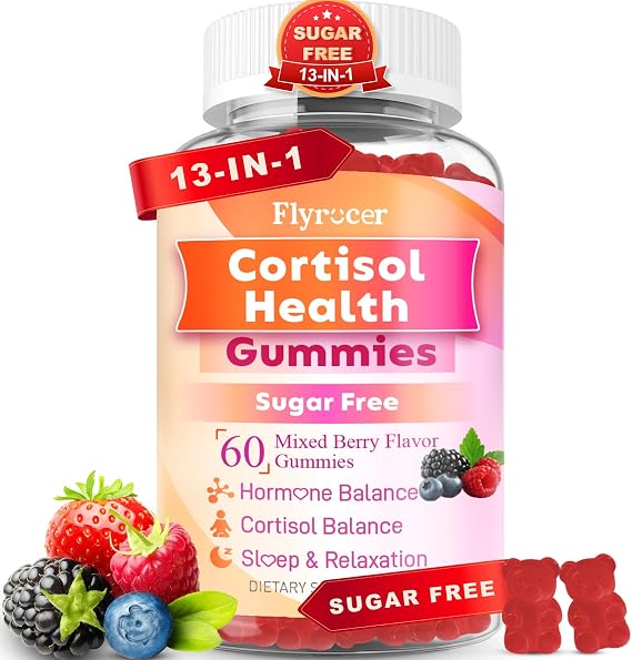 Cortisol Supplements for Women & Men, 13 in 1 Cortisol Detox, Cortisol Manager Reducer with Ashwagandha, Magnesium, L-Theanine, Cortisol Balance Gummies-Hormone Balance, Focus, Calm, zzZ, 60 Cts