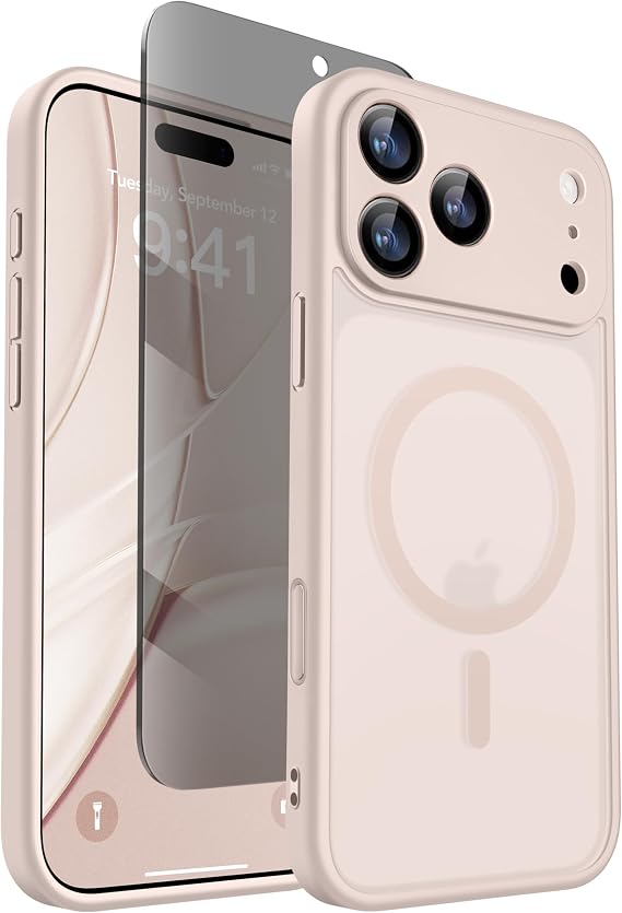 GolbinBox Magnetic for iPhone 17 Pro Case with Privacy Screen Protector, Compatible with MagSafe,[Full Camera Protection] Military Grade Matte Translucent iPhone 17 Pro Phone Cover,Rose Gold