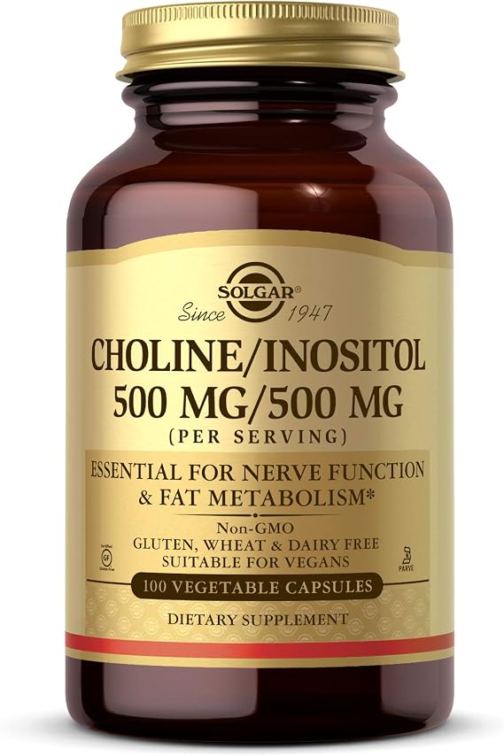 Solgar Choline/Inositol 500 mg/500 mg, 100 Vegetable Capsules- 50 Servings
