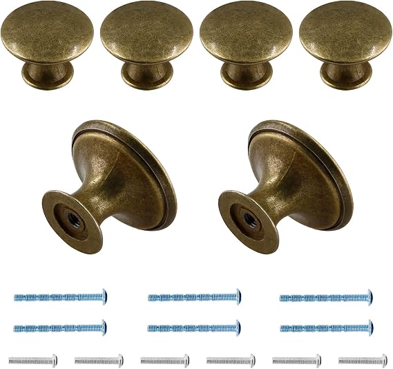 Brass Cabinet Knobs 1.18" Diameter, 6 Pcs