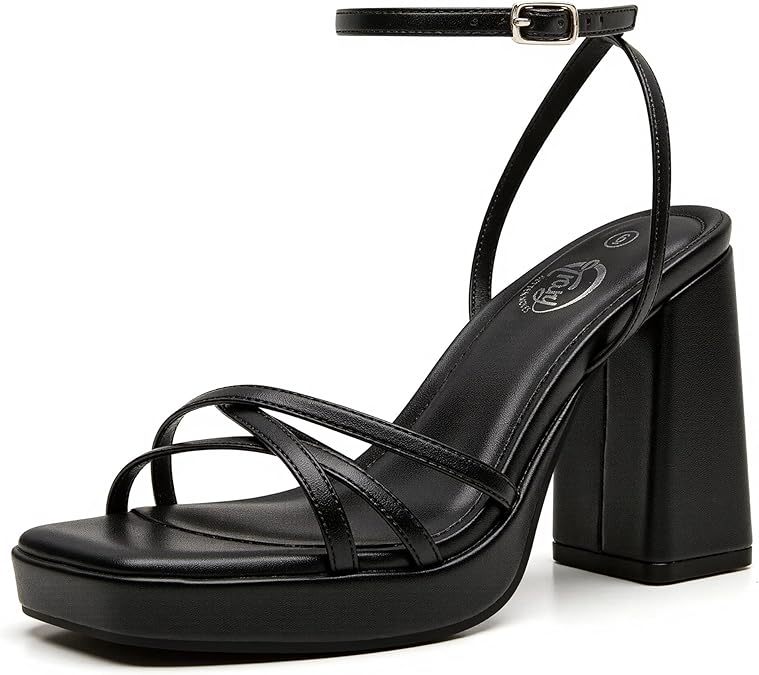 Trary Gold & White Heels - Square Toe, 3 inch Platform, Strappy & Block Heels for Wide Feet, Ankle Strap Y2k Shoes for Prom