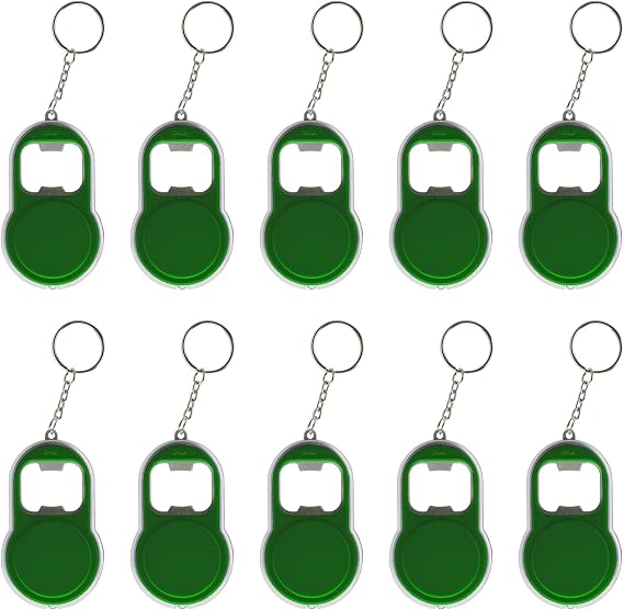 DISCOUNT PROMOS Bottle Opener & LED Keychains Set of 10, Bulk Pack - Perfect for Tradeshows, Party Favors, Other Events - Green