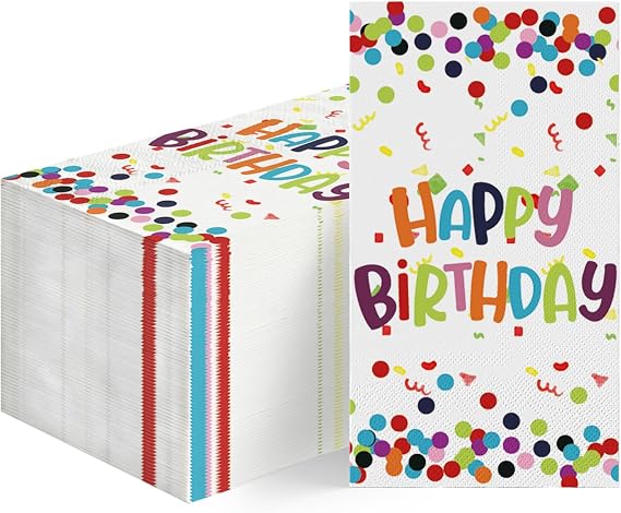 Horaldaily 100Pcs Birthday Paper Napkins, Happy Birthday Dots Streamers