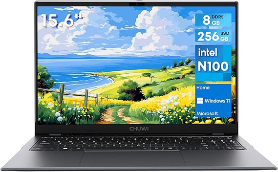 CHUWI 15.6 inch Laptop Computer, 8GB LPDDR5 256GB SSD, Intel N100 ((Beats N95, 3.4GHz), Windows 11 Laptop PC,180 Opening, FHD IPS 2K, WiFi6, BT 5.2, HDMI, USB 3.0, Type-C, RJ45, Webcam