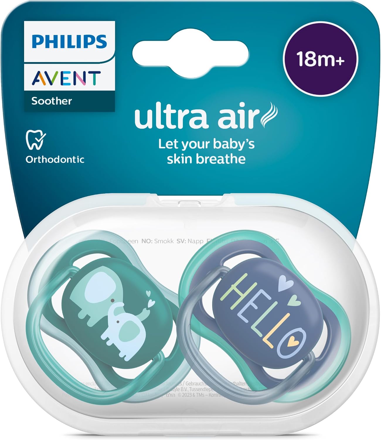 Philips Avent Ultra Air Emzik, 18 Ay, Erkek Bebekler için, 2’li Paket, Ortodontik Silikon, Geniş Hava Delikli, Mikrodalga Sterilize Edilebilir, BPA İçermez, SCF34918