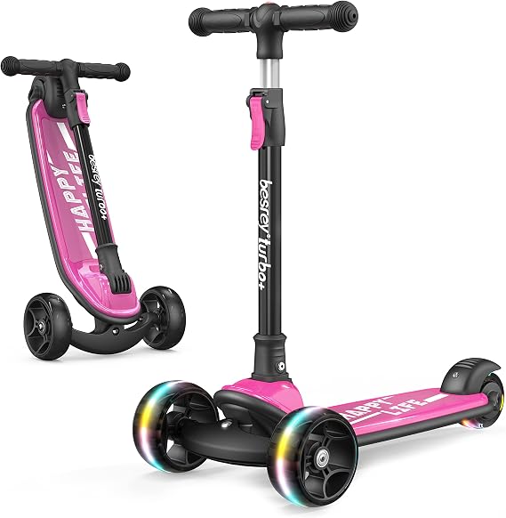 besrey Children's Scooter Safe Premium Tricycle Scooter with PU LED Luminous Wheels Foldable Height-Adjustable Children's Scooter Lightweight Load Capacity up to 50 kg from Toddlers Boys and