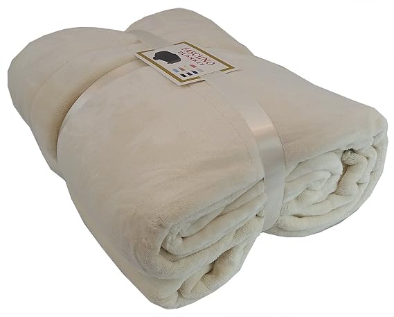 Super Soft Creamy White Plush Velour Mink Borrego Blanket Throw Queen or Full Size Bed