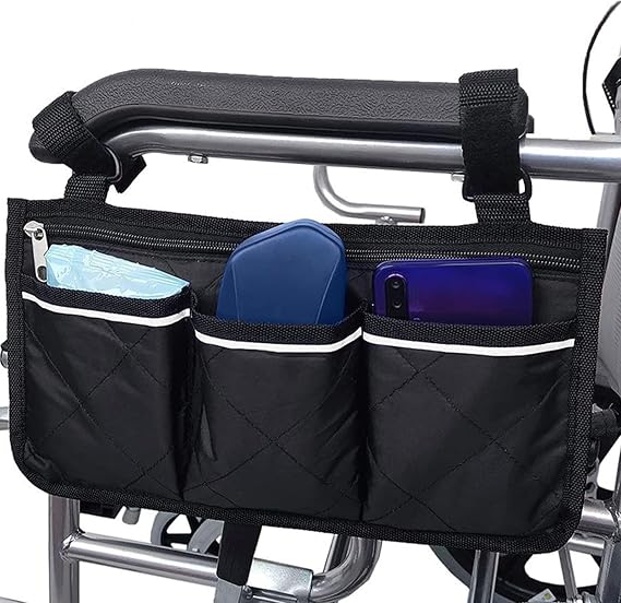 4 Pockets Beach Chair Armrest Bag | Waterproof, Hanging Storage Pouch, Arm Rest Magazine Snack Bag, Camping Outdoors