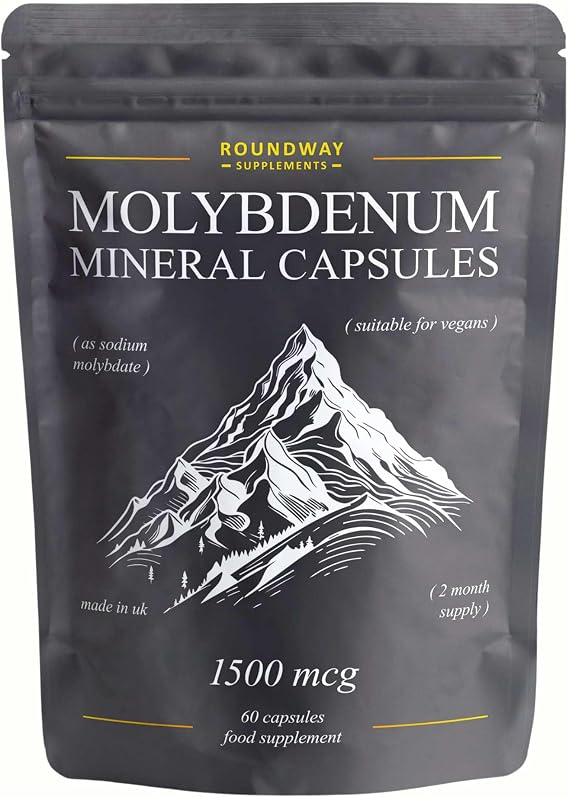 Molybdenum Mineral Capsules | 1500mcg High Strength Trace Minerals | Sodium Molybdate | 60 Capsules, Long 2 Month Supply | Made in The UK by Roundway Supplements