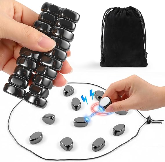 Upgraded Magnetic Chess Game Set with 20 Larger Black Stones & Rope Portable Magnet Game, Fun Strategy Magnetic Stone Game for Adults, Ideal Gift for Birthday or Christmas