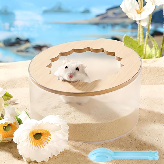 Marchul Hamster Sand Bath Container, Hamster Sand Bath Box with Cleaning Scoop, Transparent Hamsters Bathtub Bathroom Toilet, Easy to Clean, Hamsters Litter Box for Dwarf Hamsters, Syrian Hamsters