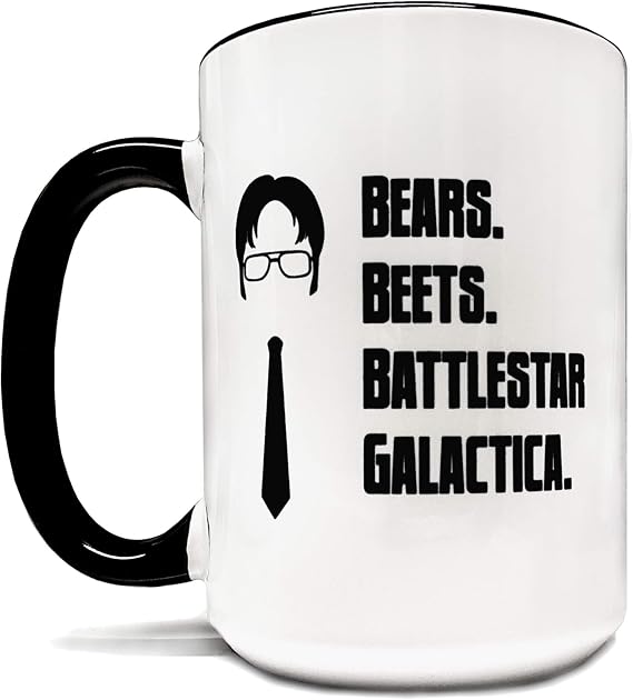 Bears. Beets. Battlestar. Galactica. 15oz Grade A Quality Two Tone Ceramic Mug/Cup - Inspired By The Tv Show The Office - Foam Box Protection (Perfect Funny Gift)