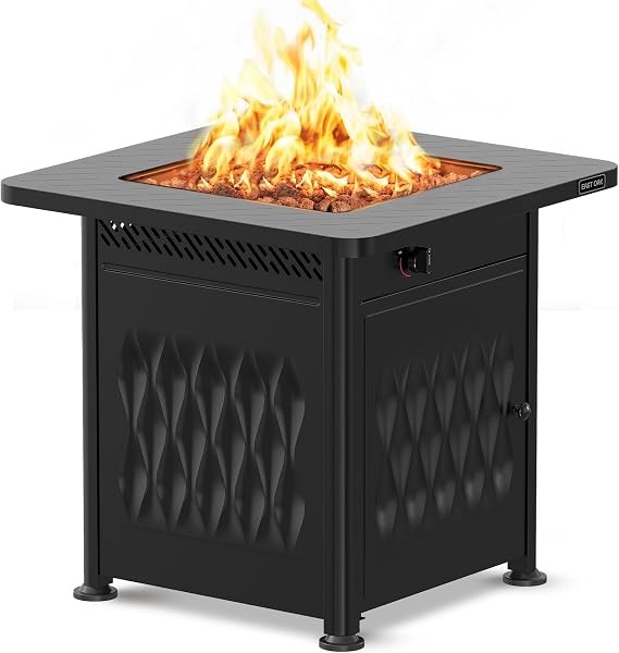 East Oak 28" Outdoor Propane Fire Pit Table | 52,000 BTU Gas Fire Pit Table for Outside with Magnetic Lid | Storage Basket & Lava Rocks | CSA Certified for Patio, Garden & Backyard | Black