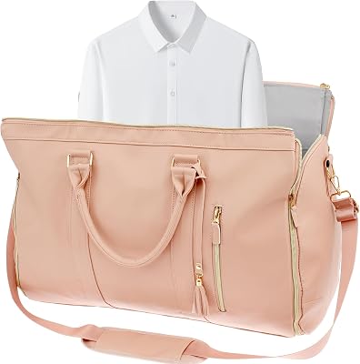 Convertible Duffel Garment Bag, Garment Duffle Bags for Travel, Weekender Bag with Shoe Pouch, Large Carry on Garment Bag for Women, 2 in 1 Hanging Suitcase Suit Pink