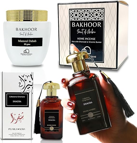Arabian Perfume for Women and Men, Bakhoor Oud Duo - Luxurious Scented Set with Oud SHAGRA Eau de Parfum & Natural Incense for Home Fragrance