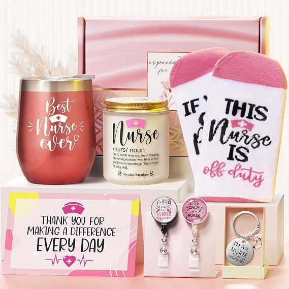 MAYICIVO Nurse Gifts for Women Female, RN Nurses Appreciation Gifts for Nurses Week Day, Nurse Practitioner School Nursing Student Graduation Retirement Gift Basket w/Wine Tumbler