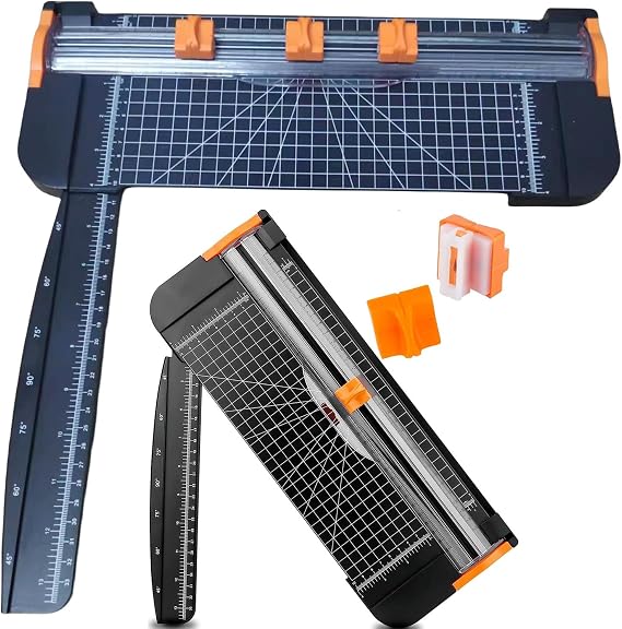 A4 Paper Cutter Paper Trimmer Portable Paper Slicer, 12 Inch Guillotine Trimmers with 3pcs Replacement Blades with Safeguard Side Ruler for Scrapbooking Craft Paper, Coupon, Label and Cardstock
