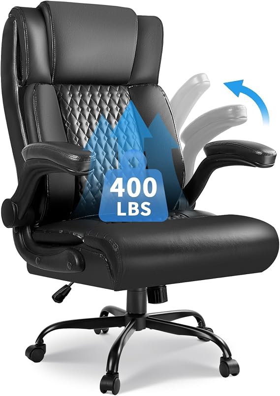 VITESSE Executive Office Chair,Heavy Duty Chair with Flip up Armrest,Ergonomic High Back Computer Gaming Chairs Home Office 400lbs, Big and Tall Office Chair with Lumbar Support(Black)