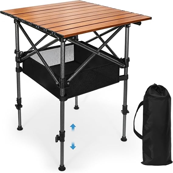 19.7"L x 20.9"W Folding Camping Table with Adjustable Height Brown