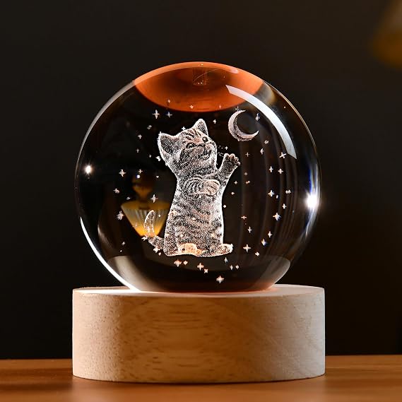 IFOLAINA Cat Lovers Gifts for Women Mom Wife Friends 3D Cat Crystal Ball