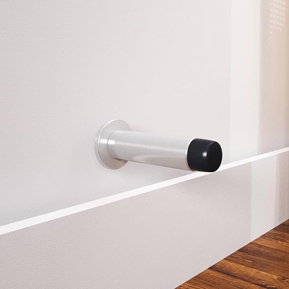 HOMOTEK 2 Pack Heavy Duty Solid Rigid Door Stops Bumper Sound Dampening Door Stoppers with Soft Rubber Tip, Zinc Die Cast DoorStops Wall Protector 2.8" DoorStoppers, Stain Nickel