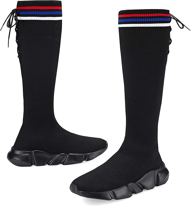 Casbeam Womens Knee High Boots High Top Shoes for Girls Comfortable Slip-On Sock Sneakers