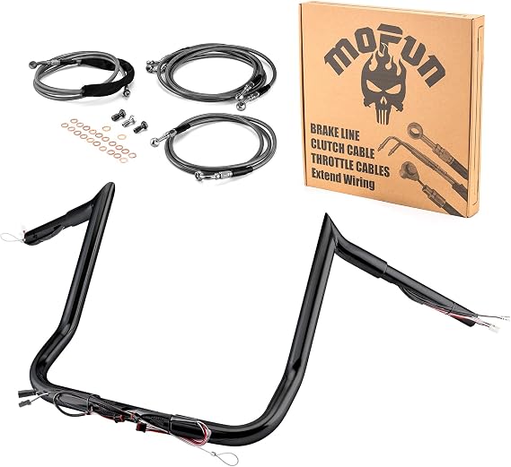 Mofun 12" Pre-wired Handlebar, Cable Kit Fit for Harley Touring 2014-2016