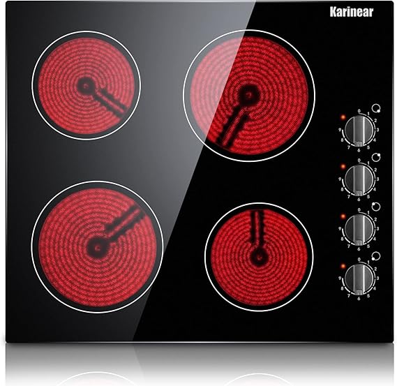 Karinear 4 Burner Electric Cooktop 24 Inch, Built-in Stove Top,Knob Control