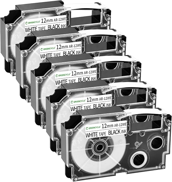 GREENCYCLE 5PK Compatible for Casio Label Maker Tape XR-12WE