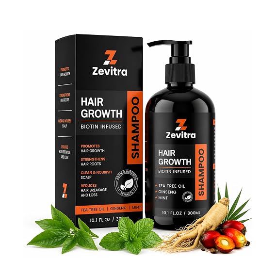 Hair Growth Shampoo 10.1 FL.OZ / 300ML Biotin Hair Shampoo with Tea Tree Oil, Ginseng & Mint To Cleanse The Scalp Strengthen Roots and Reduce Breakage Sulfate & Paraben Free Formula
