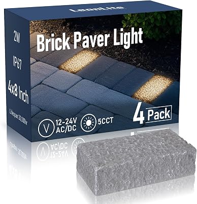 LEONLITE Paver Light 4 x 8 Inch, 5CCT Brick Lighting for Pavers, Pathway Patio & Garden, 1800K2700K3000K4000K5000K Selectable, 12-24V ACDC Low Voltage, Waterproof IP67, Pack of 4