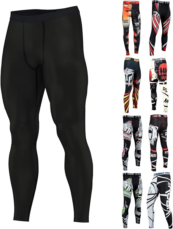 ROAR-INT Compression Pants Men MMA Leggings No-Gi Grappling Spats BJJ Pants Compression Tights Jiu Jitsu Spats