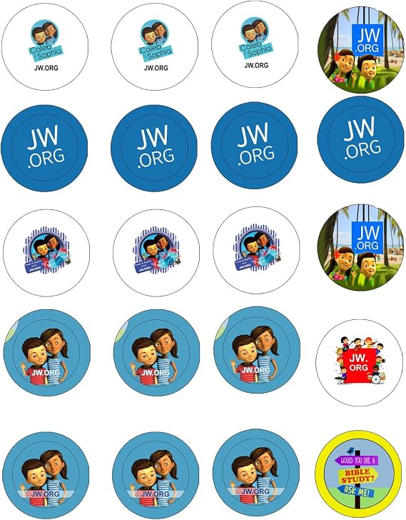1.25" Caleb and Sofia Variety Pack JW.org pins and Bible Study Buttons - Bulk Pack of 24