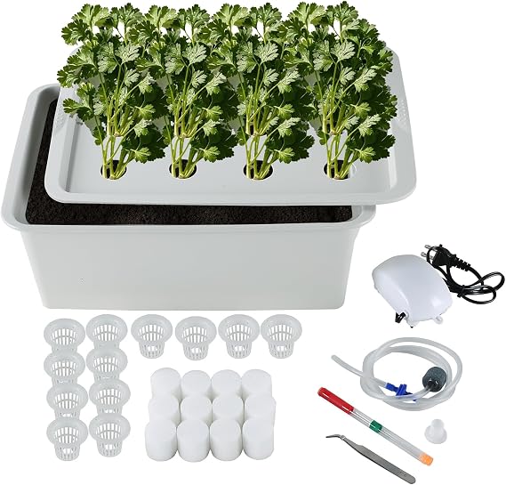 MAOPINER Indoor Hydroponic Grow Kit with Bubble Stone, 12 Sites (Holes) Bucket, Air Pump, Sponges - Best Indoor Herb Garden - Grow Fast at Home