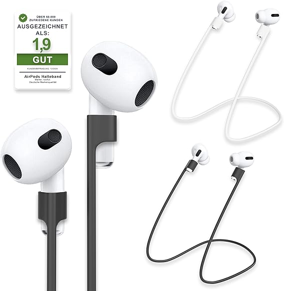 rootful.® 2X AirPods Halteband [ZUVERLÄSSIG] Halterung für Sport Reisen UVM. - Anti-Verlust Zubehör - Straps aus weichem Silikon kompatibel mit Generation 1 2 3 4 AirPods Pro 1 2 3