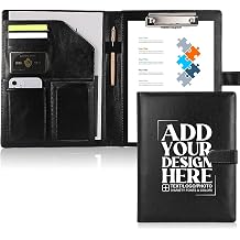 Personalised Portfolio Folder A4 Customised Leather Padfolio with Logo or Text - Ideal for Conference, Resumes, Interviews, and Professional Business Use, Black