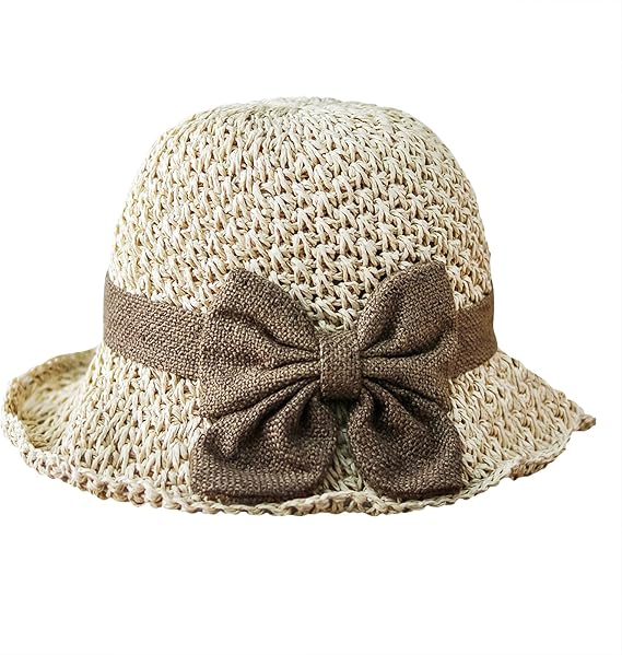 Women's Foldable Sun Straw Hat Summer Travel Beach Sun Hats Straw Bucket Hat Wide Brim UPF 50+Stylish Fishermans Cap
