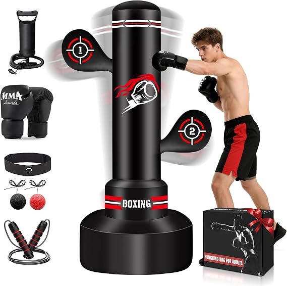 Heavy Freestanding Boxing Bag with Gloves, Pump and Jump Rope, Reflex Ball