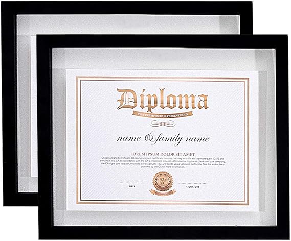 2 Pack 11x14 Float Document Frame 8.5x11 Black Wood | Double-sided HD plexiglass, wall mount, for document/certificate/artwork