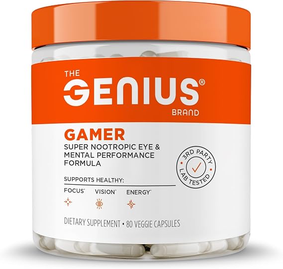 Genius Gamer Nootropic Gaming Focus Supplement, 80 Pills | Elite Nootropic Performance for Focus, Reaction Time and Concentration with Blue Light Support and Lutemax