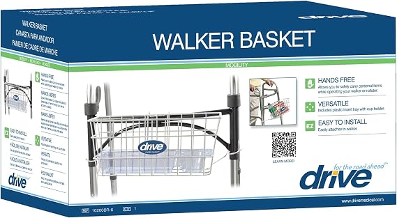 Drive Medical Walker Basket with Cup Holder for Folding Walker, White