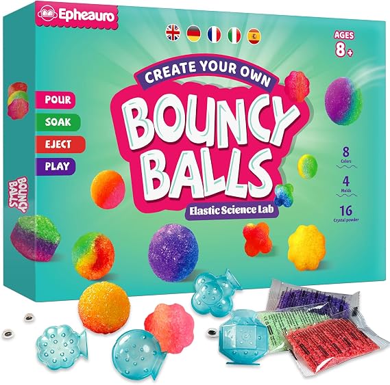 Make Your Own Bouncy Ball Set for Children from 8 Years - Colourful Bouncy Balls Make Yourself - Scientific Experiment Box - Makes up to 20 Jumping Balls